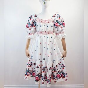 🤍 Floral Embroidered White Cotton Midi Dress